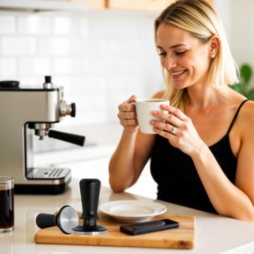 Image of 51mm Coffee Tamper with Precise Scales, Adjustable Constant Pressure Coffee Tamper for Espresso Machine, Spring-Loaded Auto-Return Espresso Accessories for Home Commercial Espresso Brewing