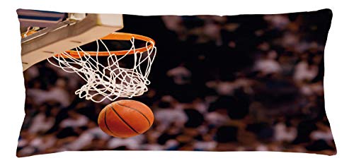 Lunarable Sports Throw Pillow Cushion Cover, Ball Goes Through The Hoop Moment Win Victory Scoring Points, Decorative Rectangle Accent Pillow Case, 36