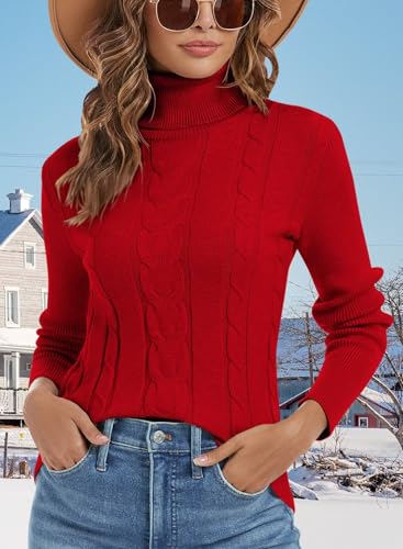 Image of ANFTFH Womens Turtleneck Sweater 2025 Ribbed Knit Top Pullover Sweaters
