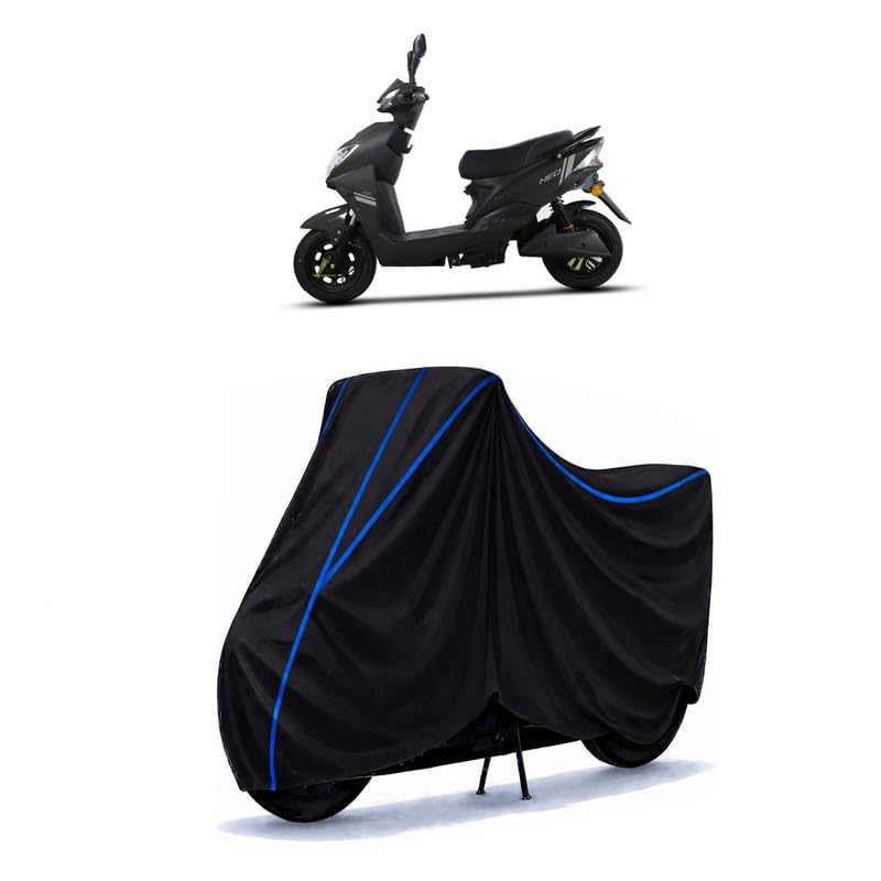 Image of Scooty Cover Water Resistant for Techo Electra Neo STD | Universal Scooter & Bike Cover | Heavy Duty UV Dust, Rain & Scratch Protection Weather Indoor Outdoor | Black with Blue Piping