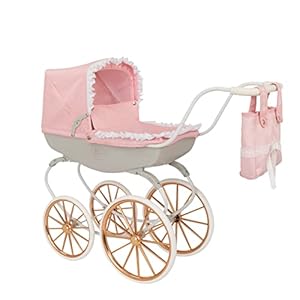 Bella Rosa Cambridge Carriage Pram | Pink Traditional Carriage Pram Dolls Pram Rose Gold Wheels | Kids Travel System…