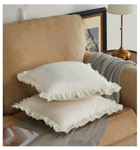 Image of Velvet Cream 16x16 Pillow Covers, Set of 2 Decorative Ruffle Cushoin Pillow Covers for Sofa Couch