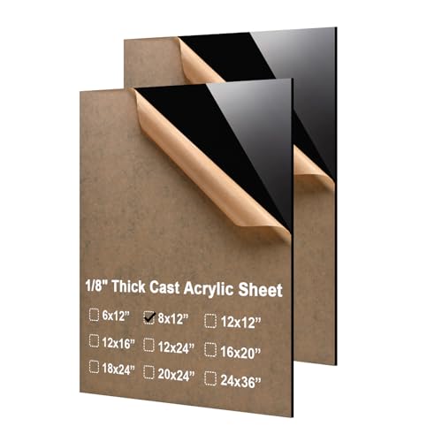 Image of KINLINK 8x12 Plexiglass Sheets 1 /8 inch Thick - 3mm Black Cast Acrylic Sheet, Plastic Board Polycarbonate Sheet for DIY Project, Craft, Table Top, Acrylic Sign and Wedding Invitation 2 Pack