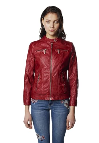 Koroshi Cazadora Chaqueta Motera Mujer Efecto Piel Lavada, color ROJO/RED, Talla M