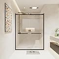 Frameless Shower Door, 60" W x 76" Sliding Shower Door,Double Sliding Glass Shower Door with 3/8'' Clear SGCC Tempered Glass?Stainless Steel, (Matte Black)