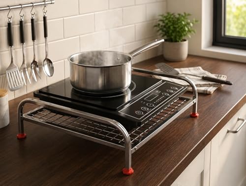 Image of Homify Heavy-Duty Stainless Steel Shelf | Countertop Storage Organizer for Induction Cooktop, Office Supplies, & Toiletries