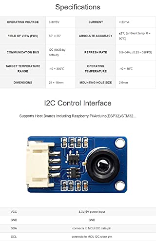 Waveshare MLX90640 IR Array Thermal Imaging Camera with 32×24 Pixels 55° Field of View Communicating via I2C Interface Supports Raspberry Pi/ESP32/STM32