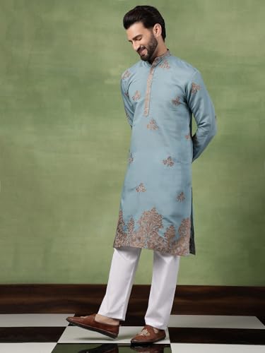 Image of SOJANYA (Since 1958 Men's Cotton Floral Thread Embroidered Kurta With Pyjama