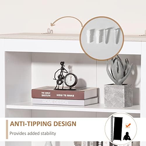 HOMCOM Kitchen Cupboard with 3-tier Shelving Double-door, Bookcase Display Storage Cabinet with Adjustable Shelves, Sideboard for Kitchen, Living Room, Study Room, White