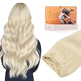 DOORES Blonde Hair Extensions, 24Inch 120g Sew in Hair Extensions Real Human Platinum Blonde, Hand Tied Weft Extensions for Women Long Straight