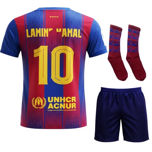 Generisch Nr.10 Fußball Trikot Set Kinder Trainingstrikot mit Shorts Socken Atmungsaktiv (Blau 164)