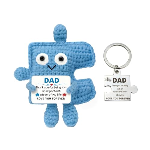 Kideerly Fathers Day Dad Gifts From Daughter Son Wife 2 Pack Handmade Crochet Puzzle Piece Decor & Keyring. Best Dad Birthday Gifts Presents for Dad Christmas Valentines Day Cozy Crochet