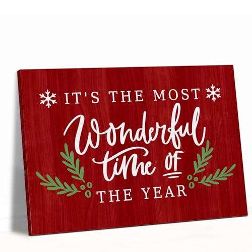 AEHIE Christmas Wall Art Decor,Christmas Wall Decorations,Farmhouse Xmas Decor Framed Canvas Wall Art For Office Kitchen,It's The Most Wonderful Time Of The Year Wall Decor 11x14
