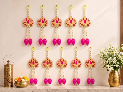 Image of JH Gallery Golden Lotus Latkan - Ganesh Chaturthi Decoration Items for Home, Handmade Ganpati Makhar & Mandap Backdrop, Temple & Wall Hanging Decor (13 Inch, Pack of 10)