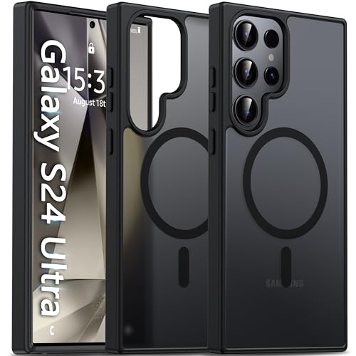 Image of Oterkin Magnetic Case for Samsung Galaxy S24 Ultra, Black | Compatible with MagSafe, Matte Frosted Translucent, Shockproof, Military Grade Protection