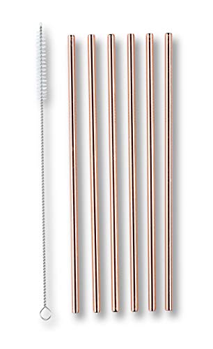 ECHTWERK Edelstahl-Trinkhalme Big, wiederverwendbare Strohhalme, 6er Set, Cocktail Zubehör, aus Edelstahl inkl. Reinigungsbürste, nachhaltig, Trinkhalm: 21,5 cm, Bürste: 23 cm, Kupfer Edition