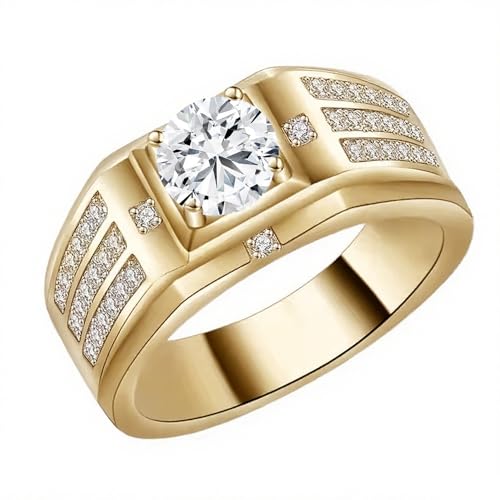 Aihpos 10K 14K 18K Solid Gold Gemstone Signet Ring - White Yellow Rose Gold Birthstone Ring 1 Carat - 3 Carat Masculine Gem Chunky Anniversary Ring for Men4