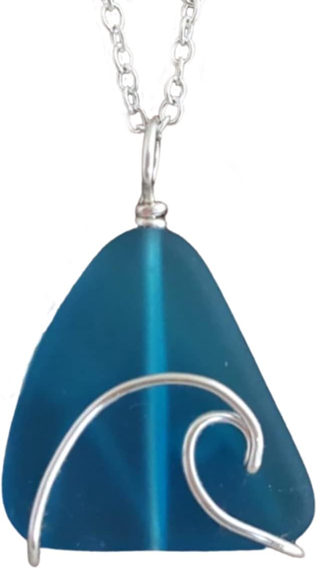 yinahawaii Handmade in Hawaii, wire wrapped ocean wave sea glass necklace, (Hawaii Gift Wrapped, Customizable Gift Message)