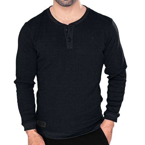 Men's Long Sleeve Waffle Thermal Shirt Top, Knitted Sweater, Sweatshirt for Men