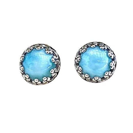 Blue Larimar Stud Earrings - Sterling Silver - Gift For Mom Girlfriend Mothers Day