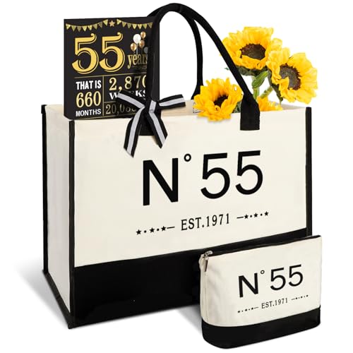 Cadeaux 55 ans pour femmes : sac à provisions, trousse et poster vintage anniversaire maman amis