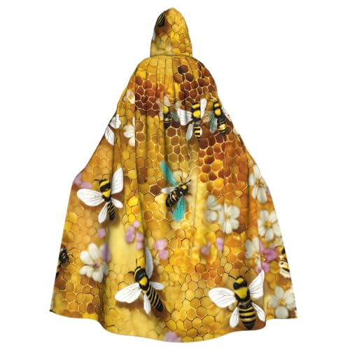 XULLZH Capa larga con capucha para adultos con estampado de abejas de miel, disfraz de Navidad, Halloween, fiesta, juego de rol