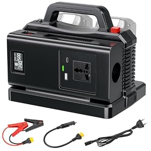 2-in-1 Wechselrichter Ladegerät für Makita 18V Akku, 500W Spannungswandler, 2-Port DC 18V Auf AC 230V Reiner Sinus Wechselrichter, Stromwandler für Camping, Wohnmobil(Batterie Nicht Enthalten)