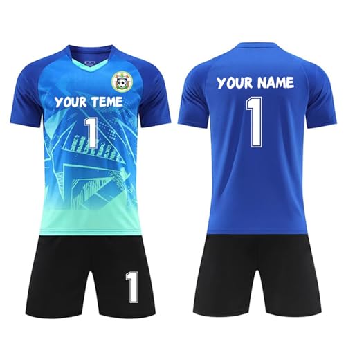 Camiseta Fútbol Personalizadas Nombre y Número para Hombres y Niño, Camiseta Personalizada Pantalones Cortos Conjunto de 2 Piezas Con Nombre Personalizado Número Logotipo del Equipo(Cyan)