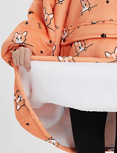 Image of KFUBUO Wearable Blanket Hoodie for Adults With Pocket All Patterns Corgi | Sherpa, Fuzzy Blanket Hoodie, Oversized Sweatshirt Blanket, Kangaroo Pouch, Gifts for Mom, Cozy Gifts
