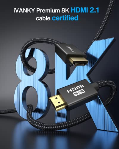 8K Hdmi Cable 2.1 Certified 48Gbps 6.6Ft/2M Ivanky Ultra High Speed Hdmi 2.1 Cable Braided Cord 8K@60Hz 4K@120Hz, Dts:x, Earc Hdr 12 Hdcp 2.2&2.3, Rtx 3090, Dolby For Roku Tv/Ps5/Ps4/Xbox/Hdtv/Blu-Ray #TOP1