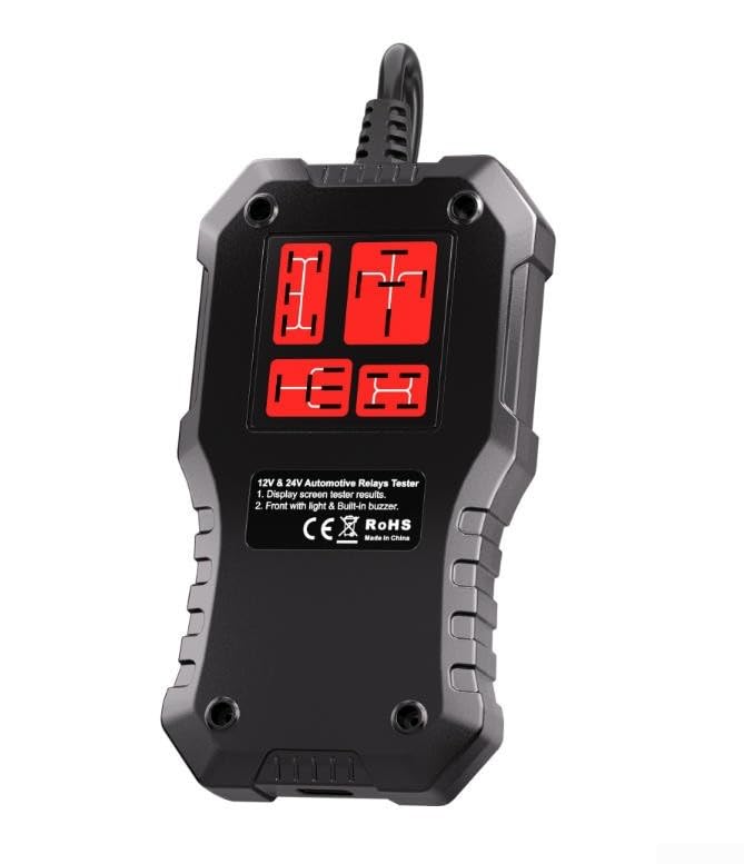 Tester per batterie e relè automobilistici per sistemi da 12 V 24 V con test di carico di avviamento, controllo dell'uscita dell'alternatore e analisi della batteria