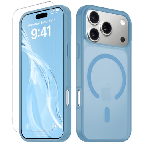 Image of YENAPOON for iPhone 17 Pro Max Case, Matte Magnetic Phone Cover [with 1 Screen Protector] [Support for MagSafe] [Shockproof Military Grade Protection] Translucent Frosted Back, Lavender Purple