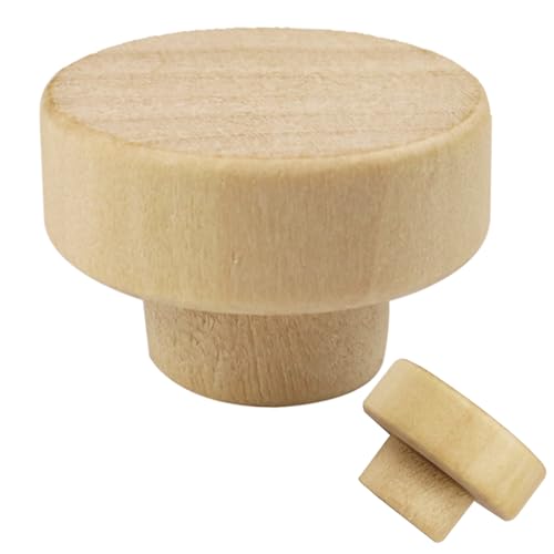 Cangder 16 Pack Wood Cabinet Knobs 1.53 Flat Top Round Dresser Drawer Knobs Unfinished Furniture Pull Handles Cupboard Door Hardware (Diameter 39mm)