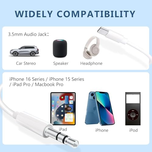 Image of Aux to USB, Type C to 3.5mm Audio Jack Cable USB C to TRRS Headphone Car Stereo Cord Adapter Mic HiFi Compatible with 1Phone 16 15 Pro (Max) /15 Plus, Galaxy S25 Ultra Pixel 9 1Pad Pro, 1M (MH-CM21S)
