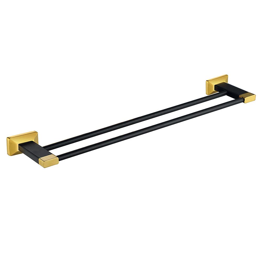 VVW&LIU Juego de Accesorios de baño de latón Dorado Negro Toallero de baño Soporte de Papel higiénico Soporte de Cepillo de Dientes Accesorios de baño, Varilla Doble