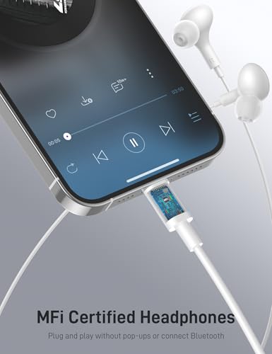 Image of iMangoo for Apple MFi-Certified Headphones for Lightning Wired Earbuds Magnetic Ear Buds with HiFi Bass,3 Ear Tips Mic Corded Earphones for Gym, Commuting for iPhone 14 Plus 13 12 11 Pro Max White