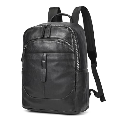 Sac à dos en cuir multi-poches pour PC portable 15,6 pouces décontracté