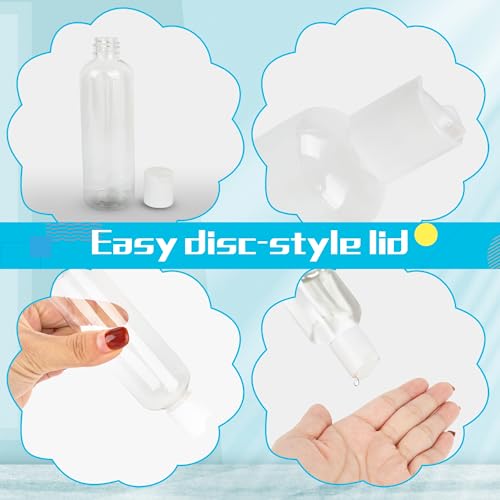 54 Pack 4 oz Plastic Squeeze Bottles with White Disc Top Flip Lid Clear Empty Travel Containers Refillable Bottles for Shampoo Toiletries Lotion Body Soap Cream3