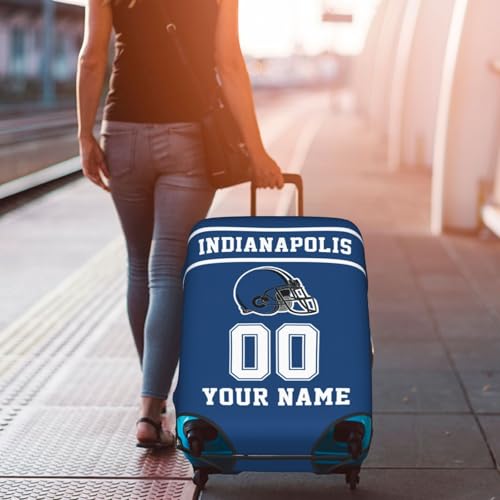 Image of Custom Indianapolis Luggage Cover Personalized Football Style Suitcase Cover with Name Number Customized Washable Elastic Sports Travel Suitcase Protector for Business Vacation Gifts