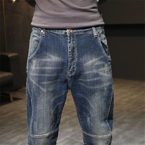 Men's Hip Hop Harem Pants Denim Trousres Loose Fit Retro Blue Streetch Patchwork Jeans Pants2