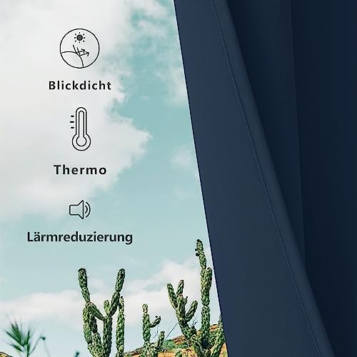 CUCRAF Gardinen mit Ösen Vorhang Blickdicht 2er Set H225 x B140 cm Thermovorhang Kälteschutz Navy Blau Verdunklungsvorhänge… – Ansicht 2