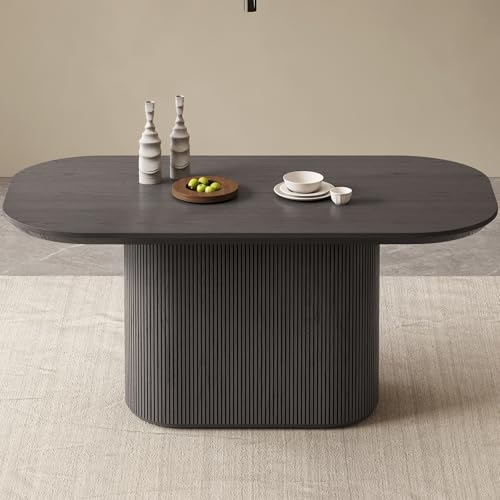 Guyii 160 cm ovaler Esstisch, moderner Küchentisch für 4-8 Personen, rechteckiger Tisch für Küche, Bar, Wohnzimmer und Familie, dunkelgrau, nur Esstisch