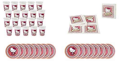 Preisvergleich Produktbild ALMACENESADAN 0447, Pack Einwegpartys und Geburtstag Hello Kitty, 16 Teller 19,5 cm, 20 Gläser 200 ML, Packung 20 Servietten Hello Kitty