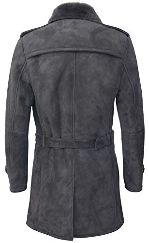 Men's German Military Double Breasted Real Sheepskin Suede Leather Pea Coat3
