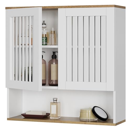 Smart FENDEE Bathroom Cabinet with Louvered Door, White Wall Mounted