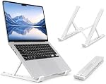 OELUN Adjustable Laptop Stand for Desk, Ergonomic 7-Angle Design, Foldable Portable ABS Plastic Riser, Cooling Vent Structure, Stable Non-Slip Holder for MacBook, iPad, Notebook (10–15.6"), White