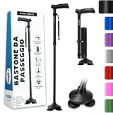 HONEYBULL Bastone da Passeggio Pieghevole per Uomo e Donna, Autoportante con Punta Snodata Antiscivolo, Regolabile e Leggero, Bastone per Anziani e Supporto Equilibrio (Nero)