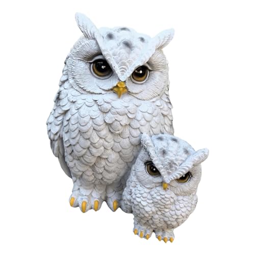 Benboo フクロウの像 庭の装飾 鳥を怖がらせる かわいい動物 鳥の彫刻 樹脂製置物 バルコニー オフィス パティオ 棚 屋内用, 白