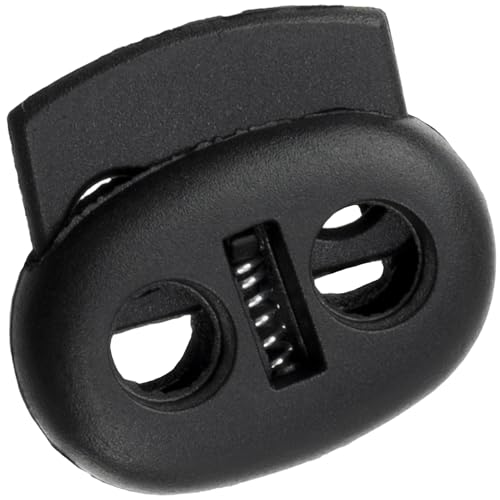 AERZETIX Juego de 12 Tope Cordones con Resorte - Bloqueo De Cordón 23mm - Cord Stoppers Ovalados con 2 Agujeros - Apertura 5mm - Color Negro - en Plástico - Ideal para Cordones de Ropa