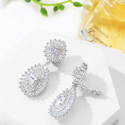 Roslynd Clip On Earrings For Women/Girls/Brides, Gifts For Mothers Day, Teardrop Cubic Zirconia Clip Earrings & 14K White-Gold-Plated Cz Earrings For Women #TOP1
